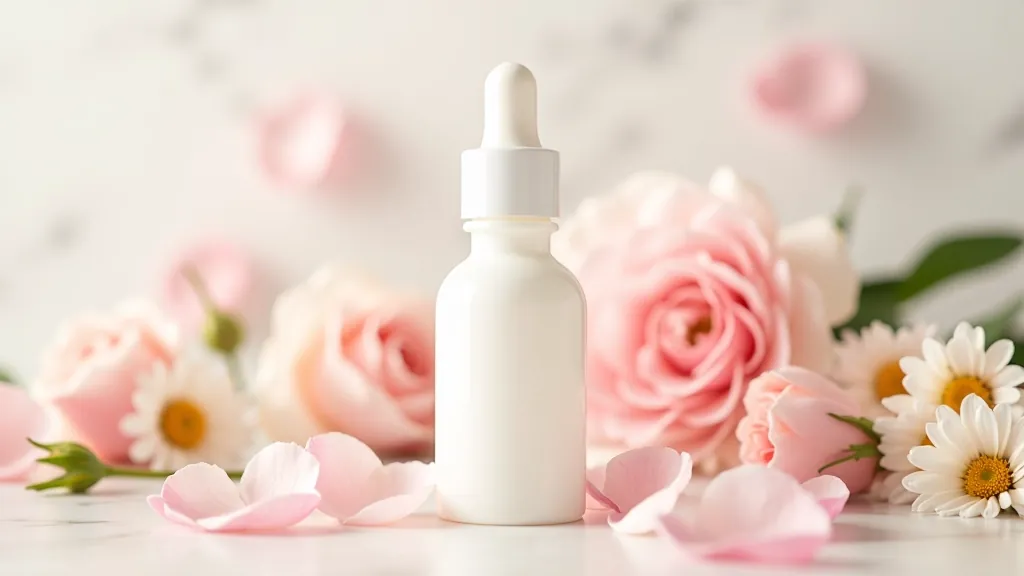 Přírodní ingredience v sklenici s růžovými okvětními lístky a bylinkami